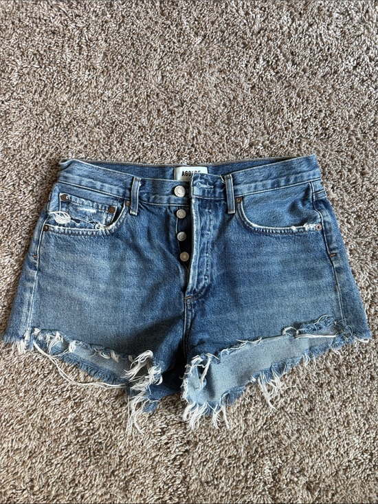 Agolde Pants - Agolde Distressed High-Rise Denim Shorts — Blue
